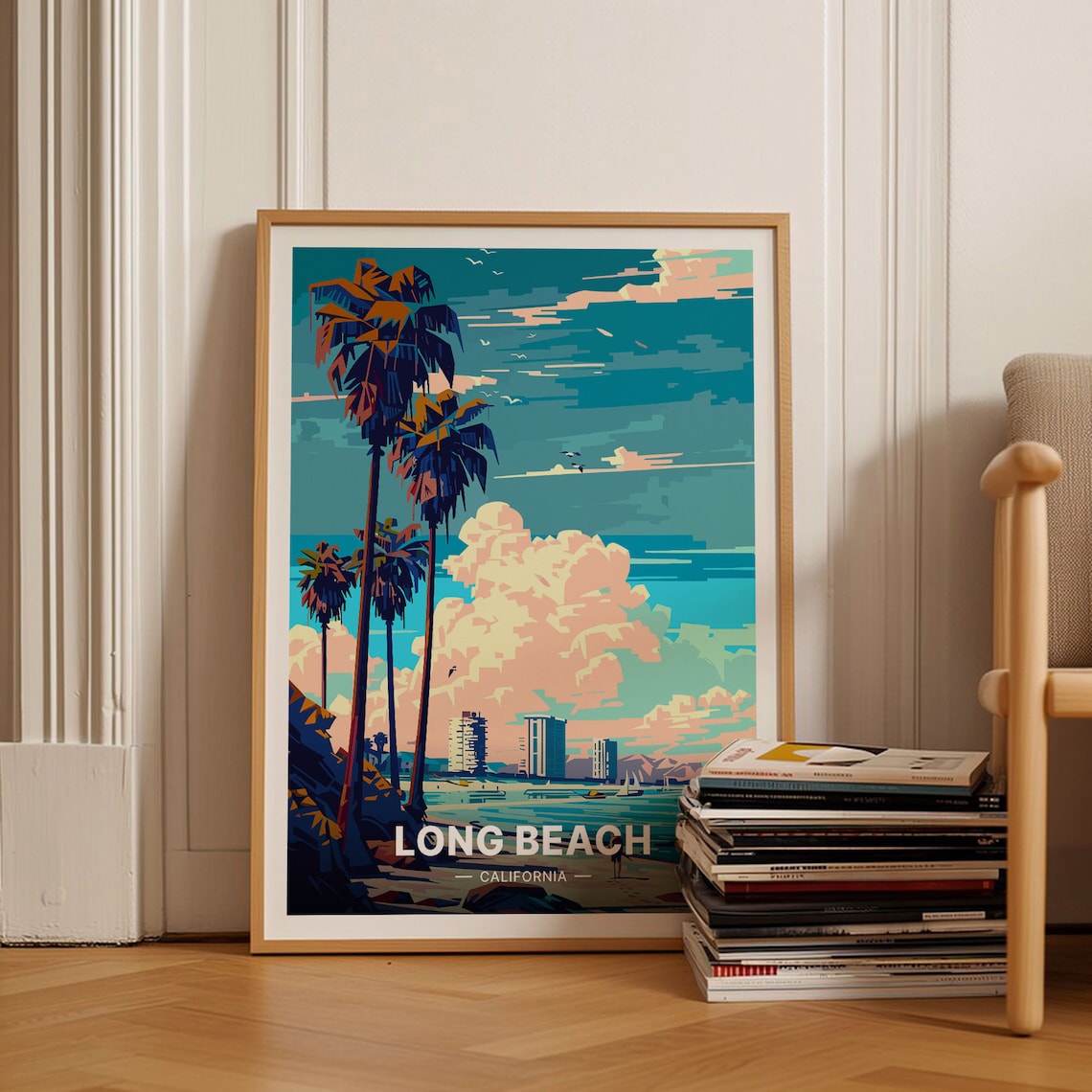 California Long Beach Travel Poster, Cityscape Art Print