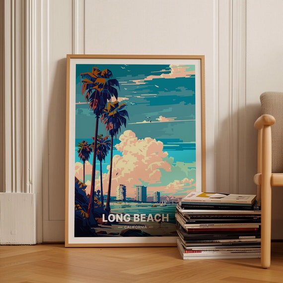 California Long Beach Travel Poster, Cityscape Art Print