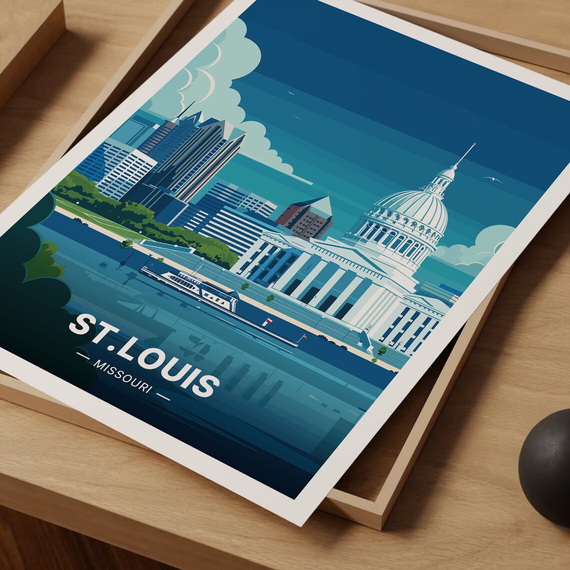 St Louis Missouri City Skyline Riverboat Vintage Travel Poster - Image 3