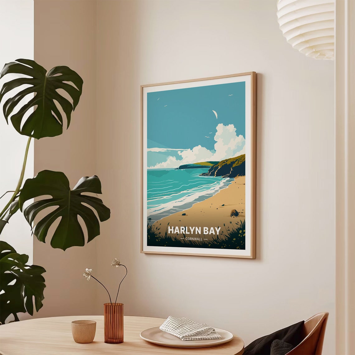 Harlyn Bay Cornwall Sandy Beach Clifftop Coastline Vintage Poster - Image 2
