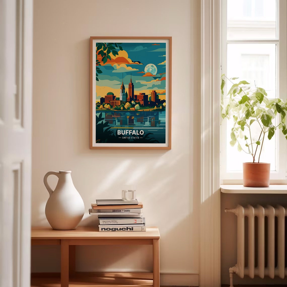 Buffalo United States Moonlit Skyline Waterfront Travel Poster - Image 4