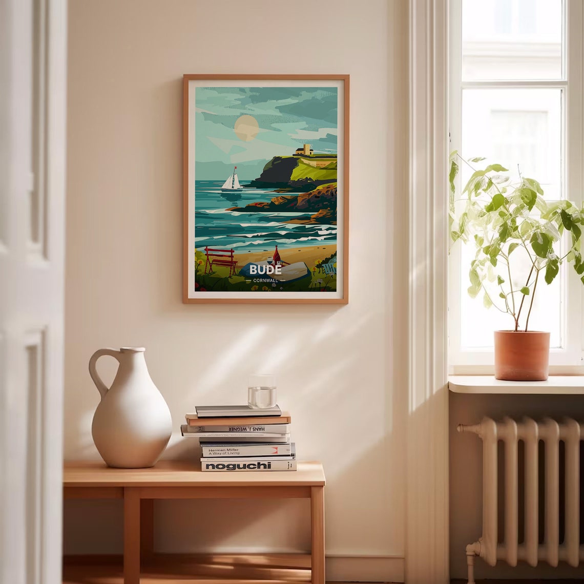 Bude Cornwall Poster Sea Cliffs Sailboat Beach Coast Scenic Art - Image 4