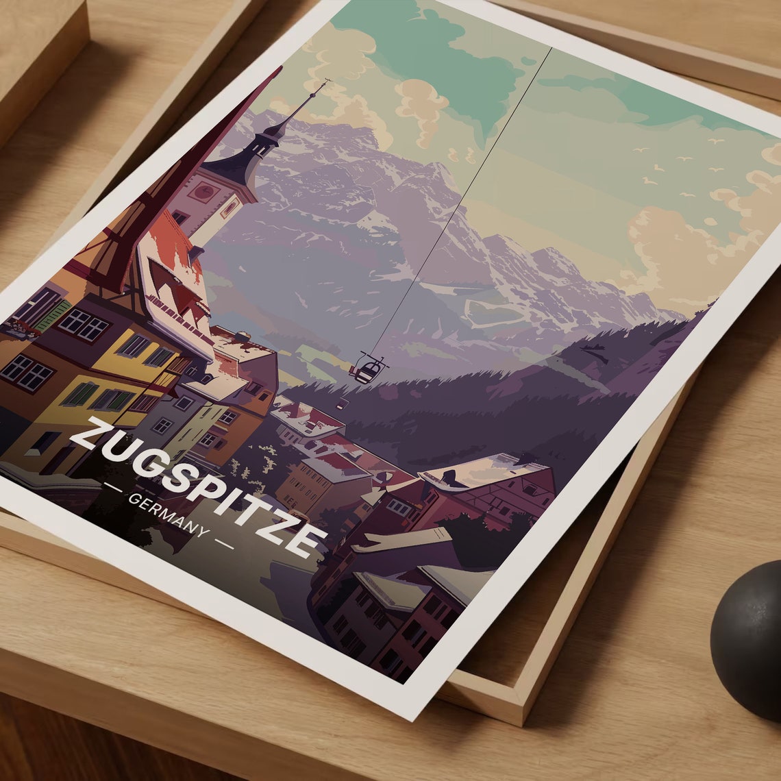 Zugspitze Germany Alpine Village Cable Car Snow Peaks Travel Poster - Image 3
