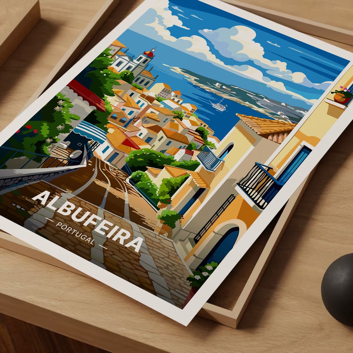 Albufeira Portugal Vintage Coastal Old Town Hillside Travel Poster - Image 3