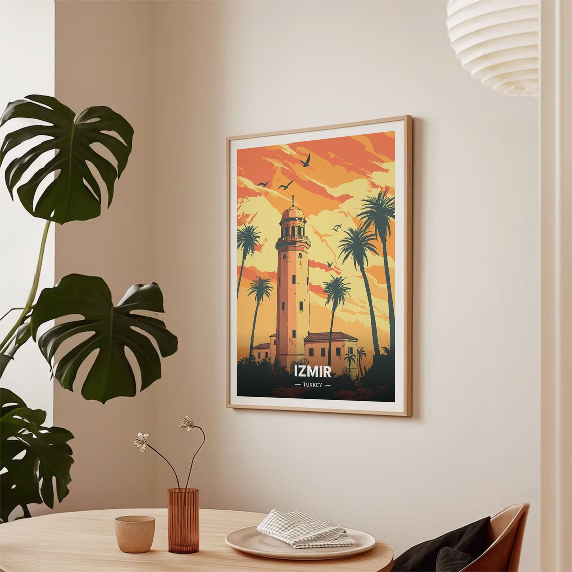Izmir Turkey Historic Tower Sunset Palms Vintage Travel Poster - Image 2