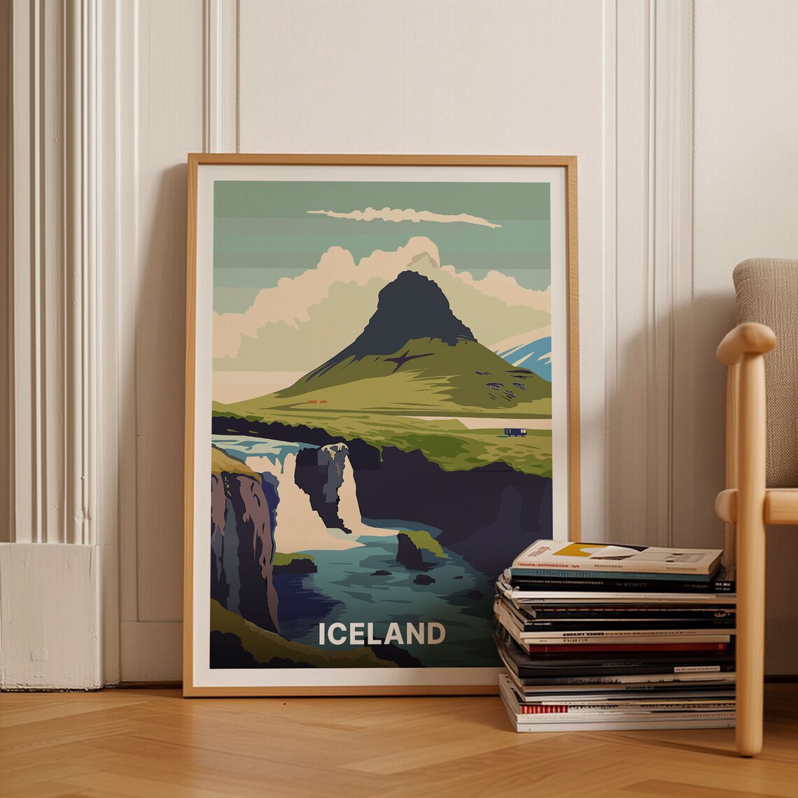 Iceland Travel Poster, Reykjavik Mount Kirkjufell