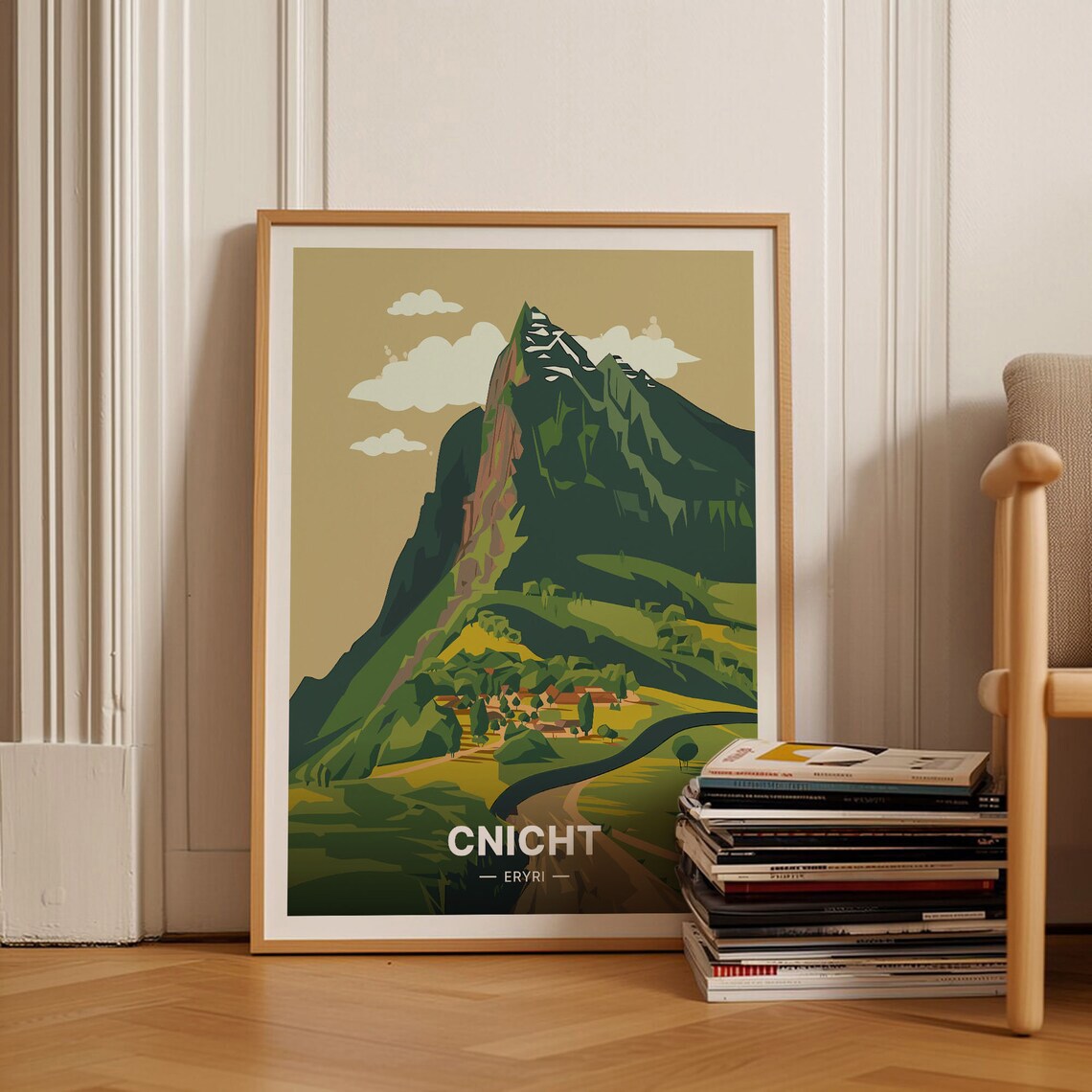 Cnicht Eryri Wales Green Mountain Peak Village Vintage Travel Poster