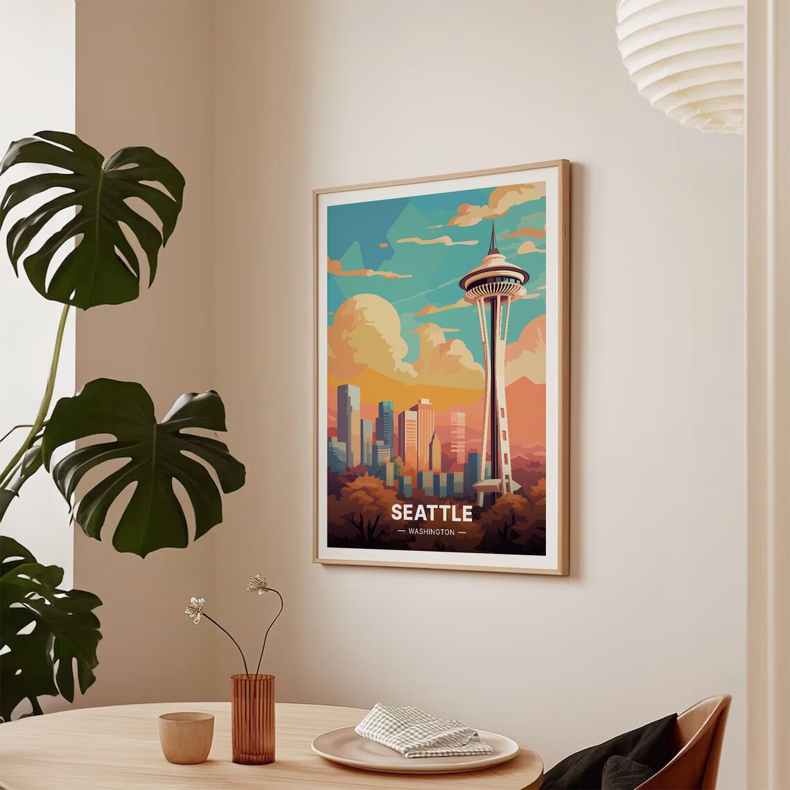 Seattle Skyline Travel Poster, Retro Washington Cityscape - Image 2