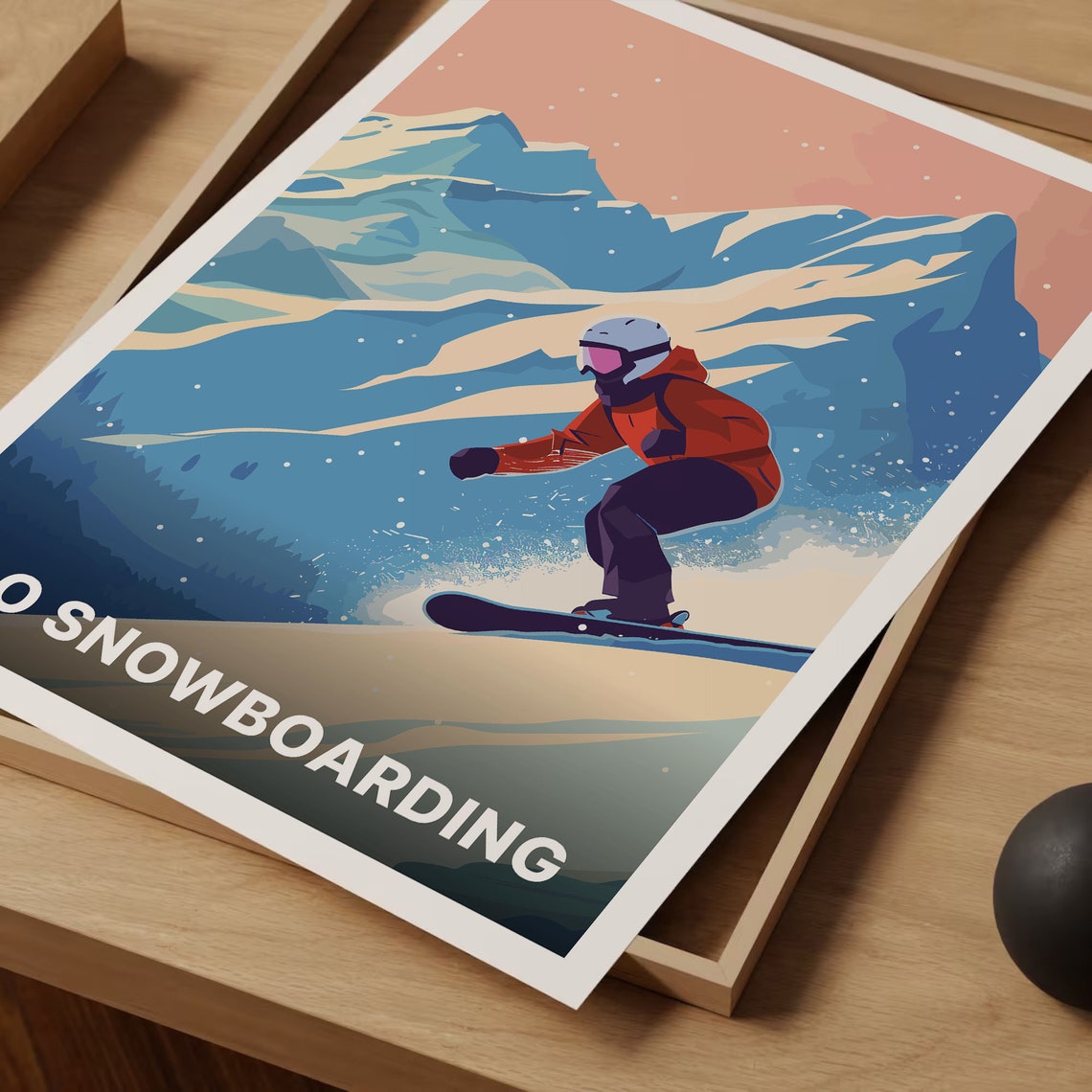 Go Snowboarding Powder Mountain Rider Sunset Vintage Sports Poster - Image 3