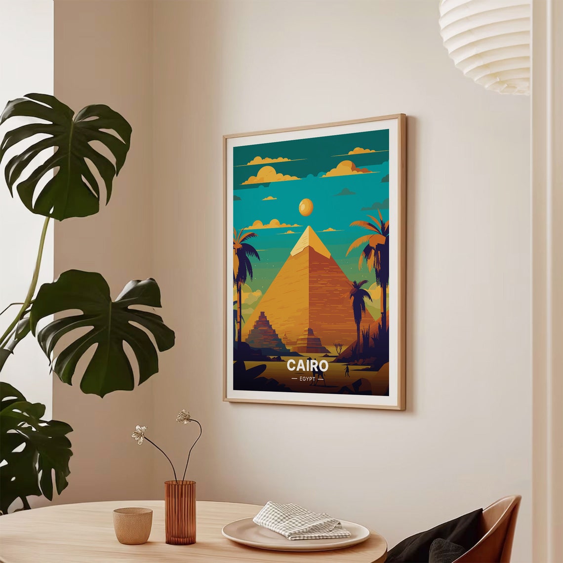Cairo Egypt Travel Poster Pyramids of Giza Palm Trees Desert Art - Image 2