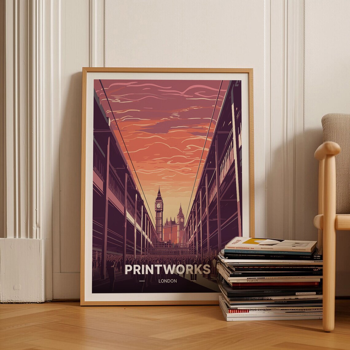 London Music Venue Travel Poster Sunset Crowd Big Ben Street Art