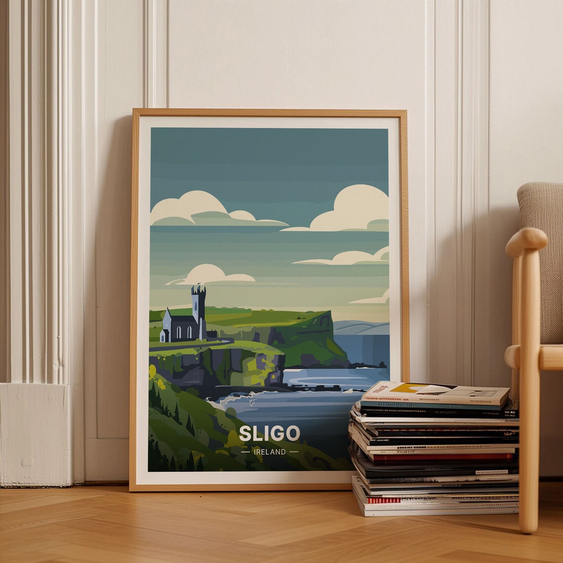Sligo Ireland Poster Sea Cliffs Church Coastal Landscape Art