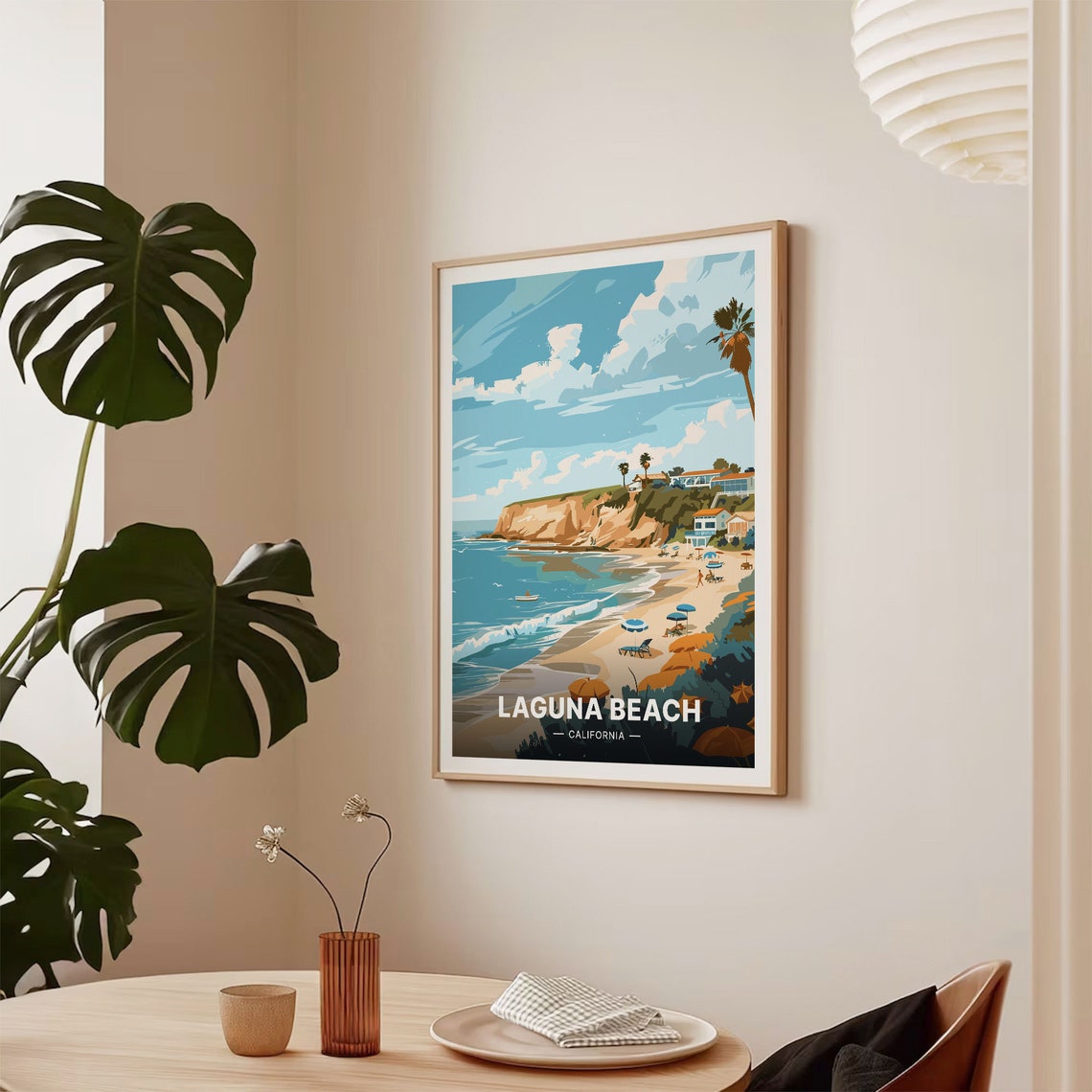 Laguna Beach California Sandy Cove Rocky Bluffs Umbrellas Poster - Image 2