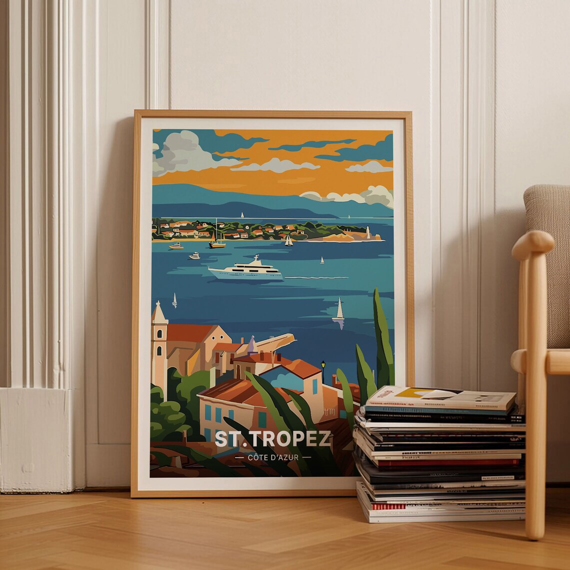 St Tropez French Riviera Bay Yachts Golden Harbor Scene Poster