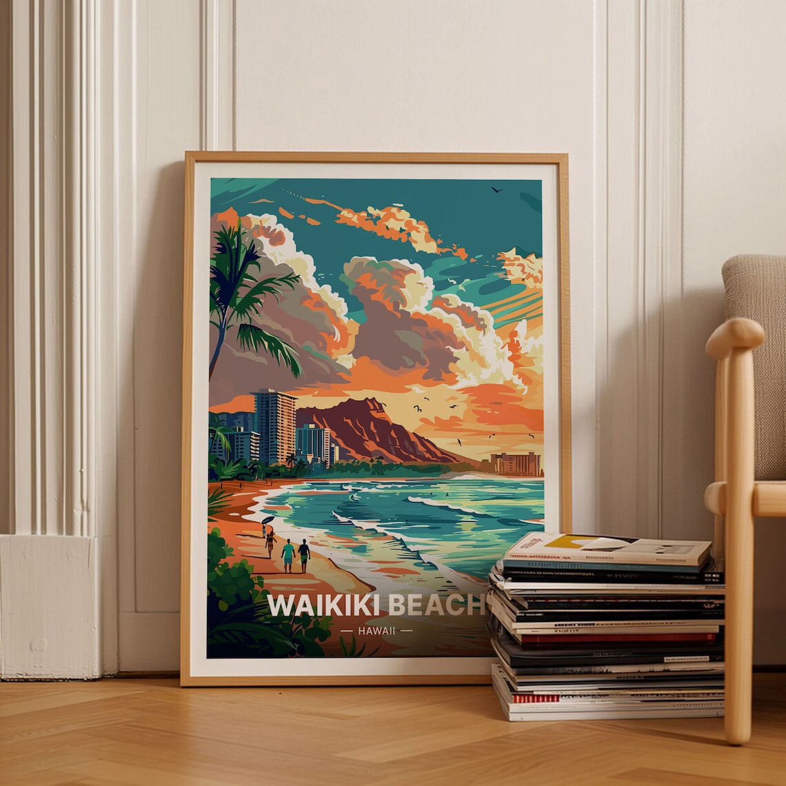 Waikiki Beach Hawaii Travel Poster, Home Office Decor