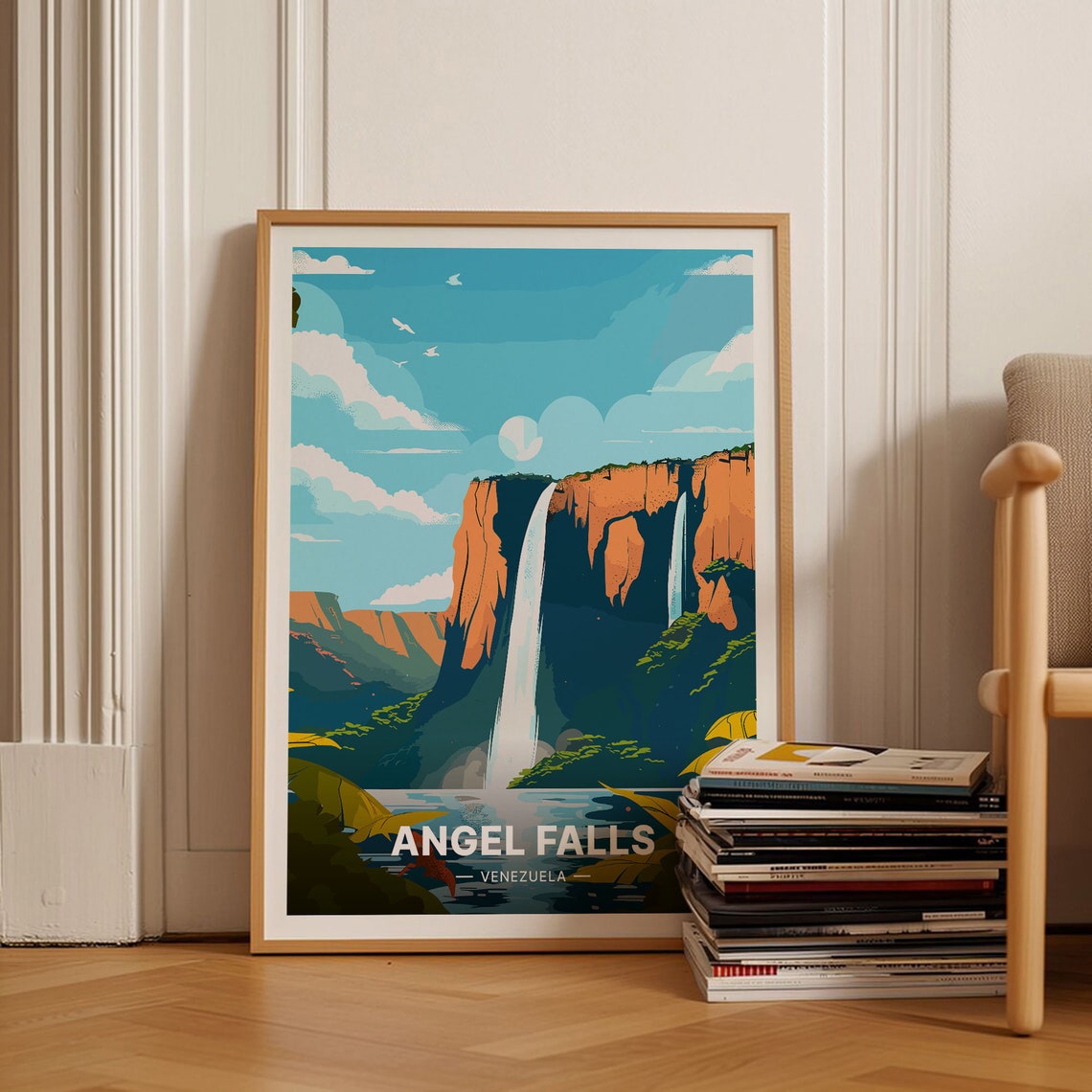 Angel Falls Venezuela Waterfall Jungle Cliffs Vintage Travel Poster
