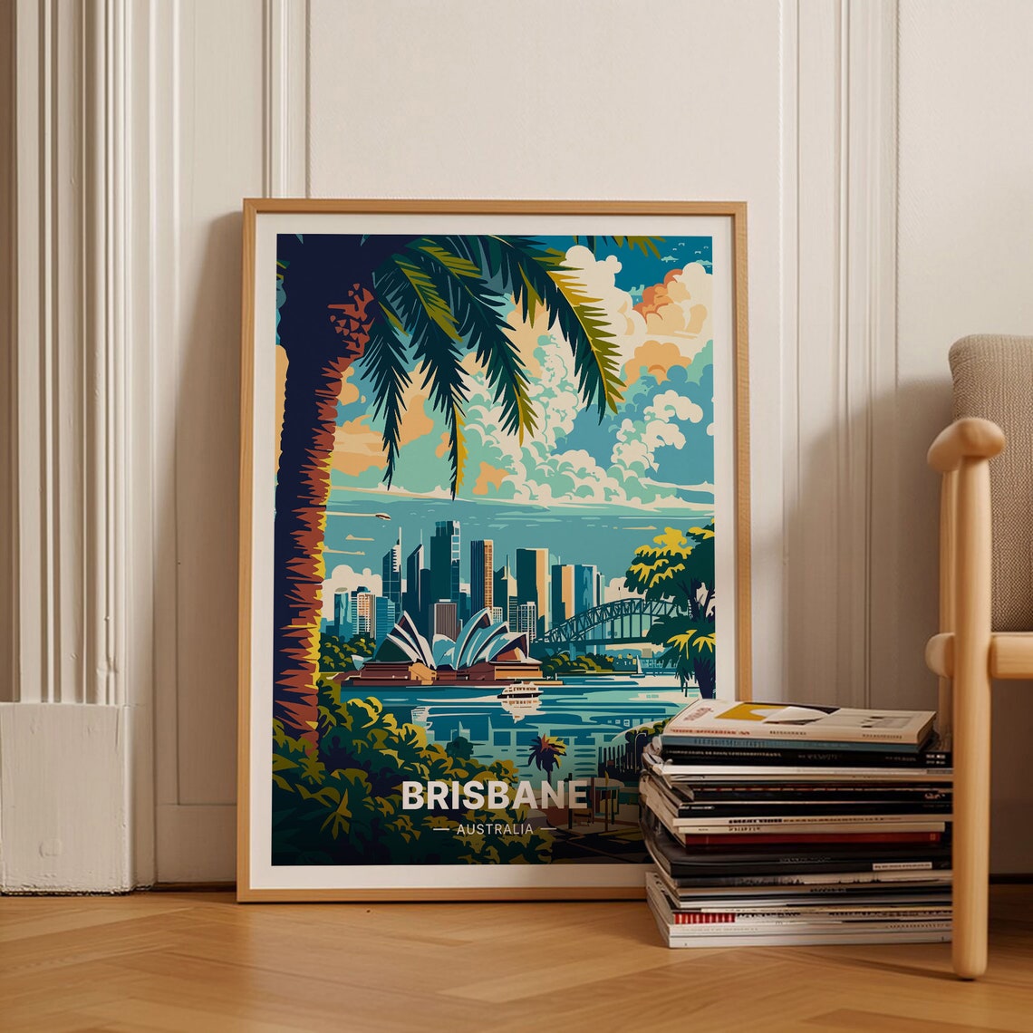 Brisbane Australia Sydney Opera House Harbour Scene Art Poster