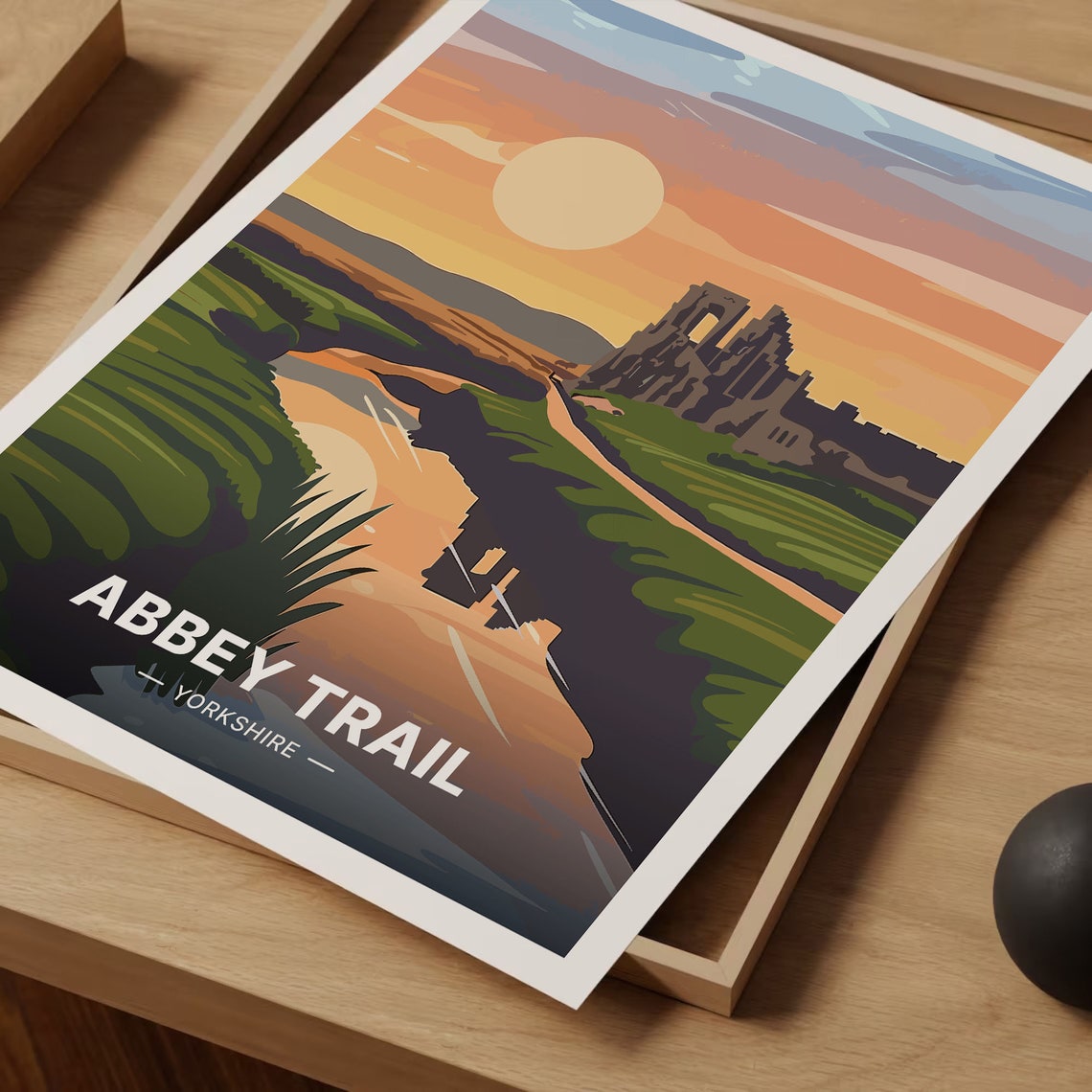 Abbey Trail Yorkshire Sunset Abbey Ruins Vintage Travel Poster - Image 3