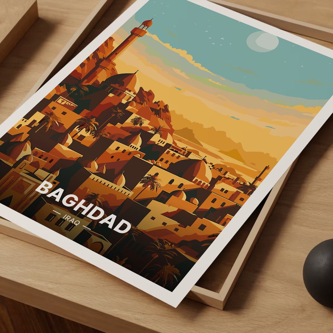 Baghdad Iraq Golden Old City Domes Minaret Sunset Art Poster - Image 3