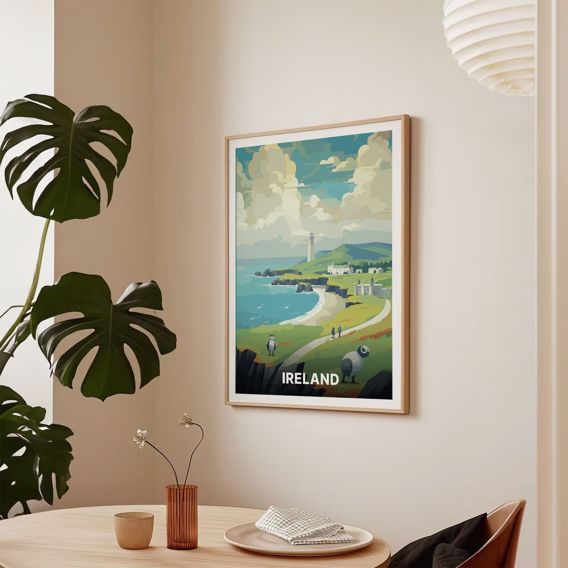 Ireland Coastal Lighthouse Sheep Cliffs Country Travel Poster - Image 2