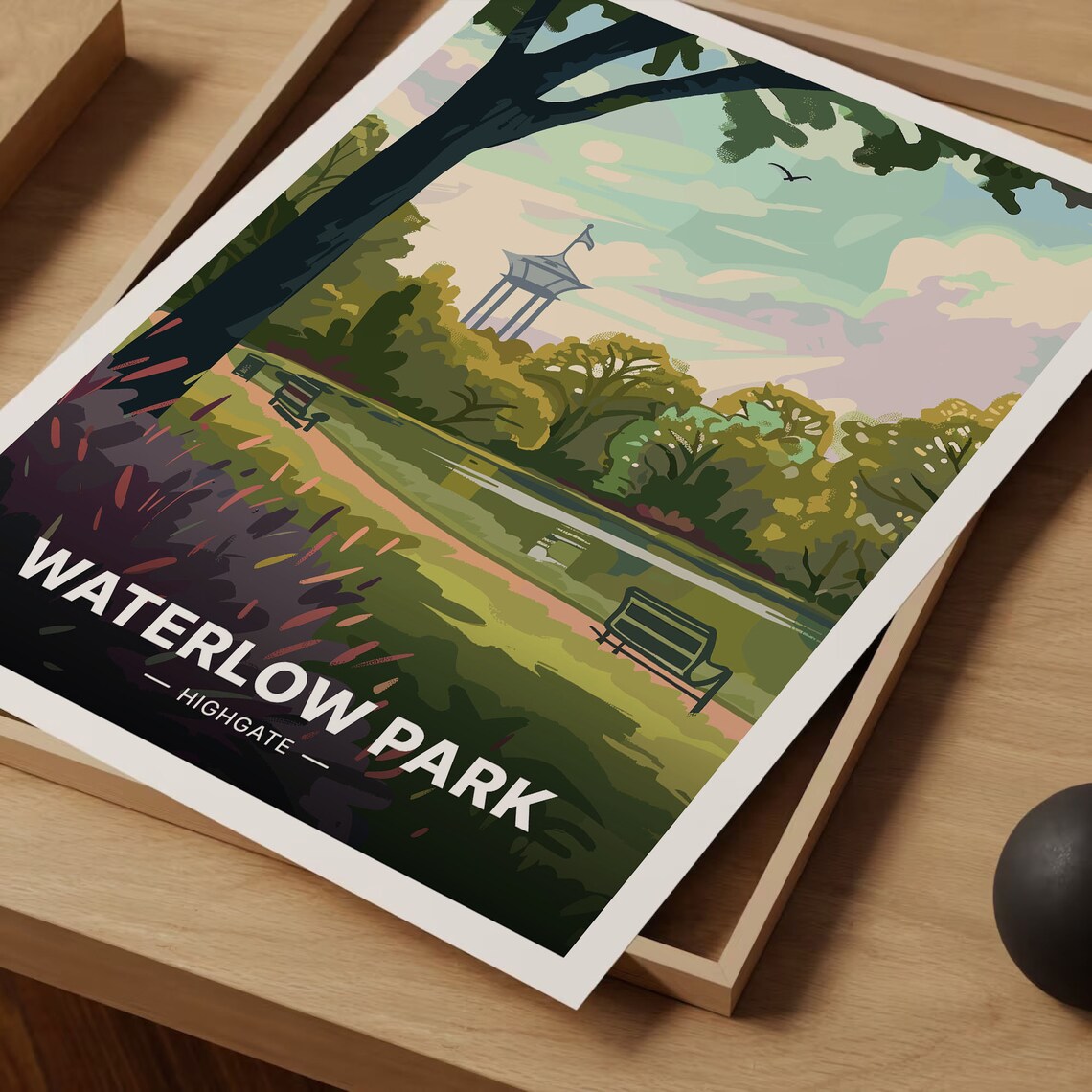 Waterlow Park Highgate London Vintage Travel Poster Pond Gardens Scene - Image 3