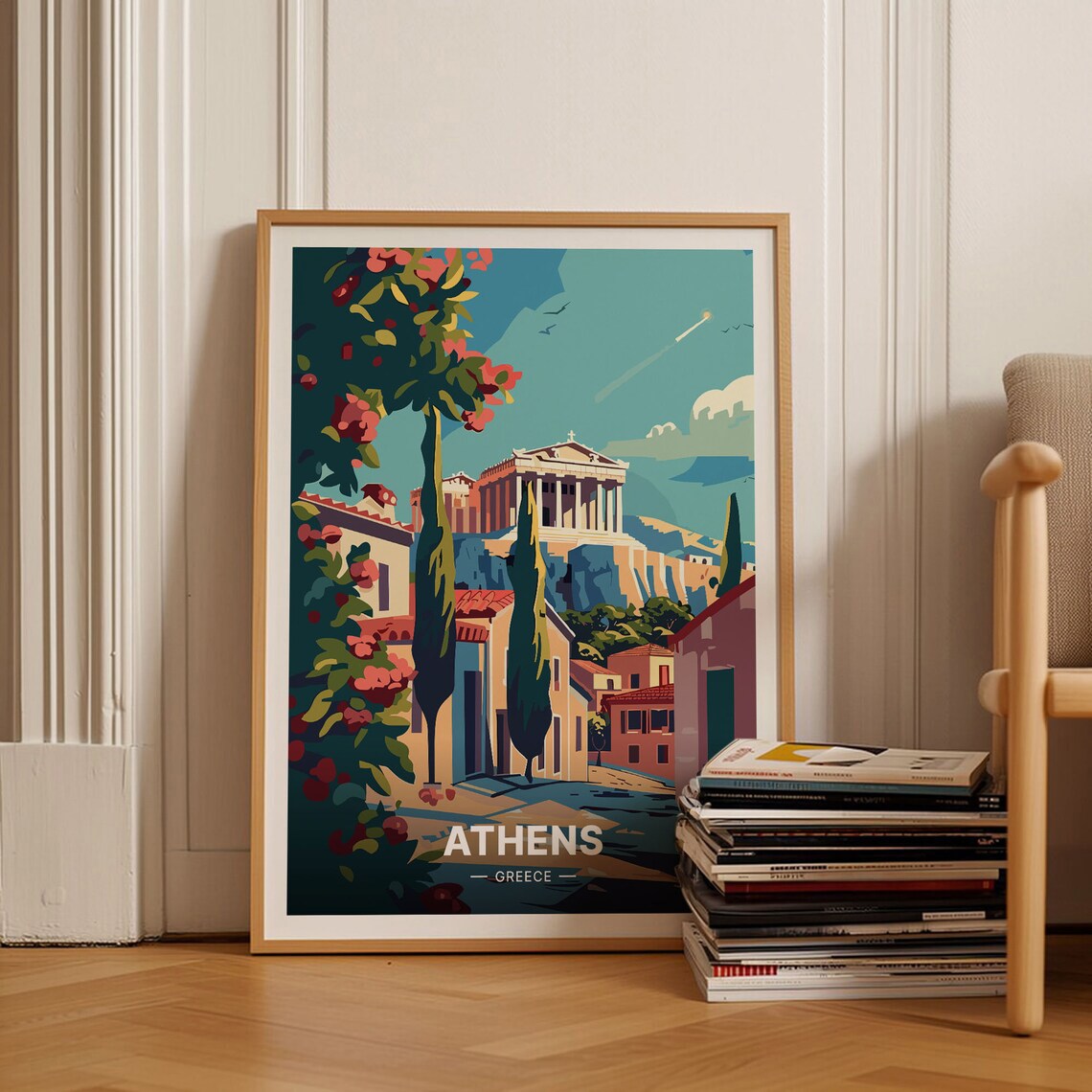 Athens Greece Travel Poster, Traditional City Art