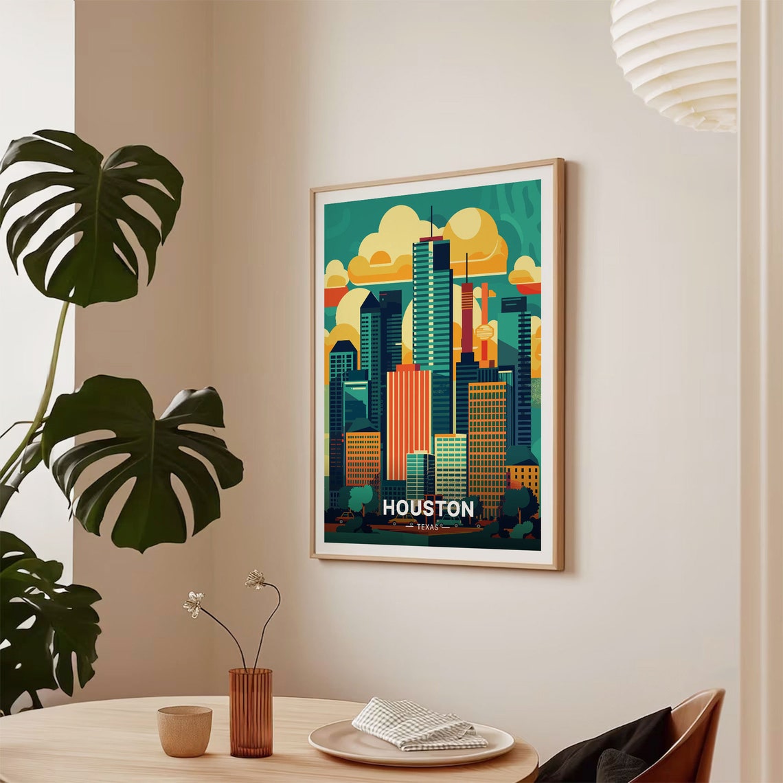 Houston Texas Retro Skyline Bold Sunset Cityscape Travel Poster - Image 2