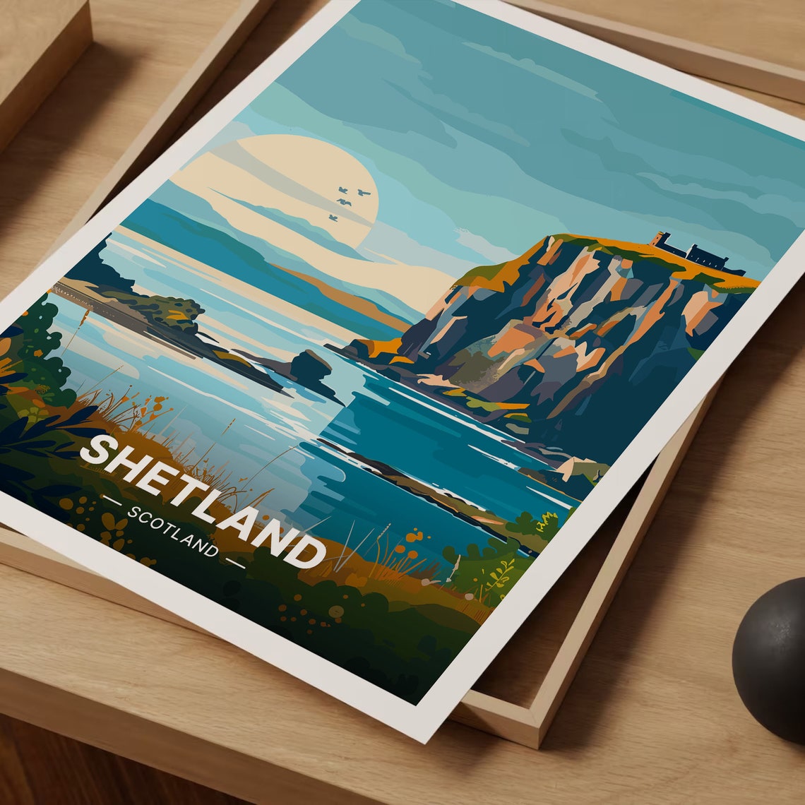 Shetland Scotland Dramatic Sea Cliffs Sunset View Travel Poster - Image 3