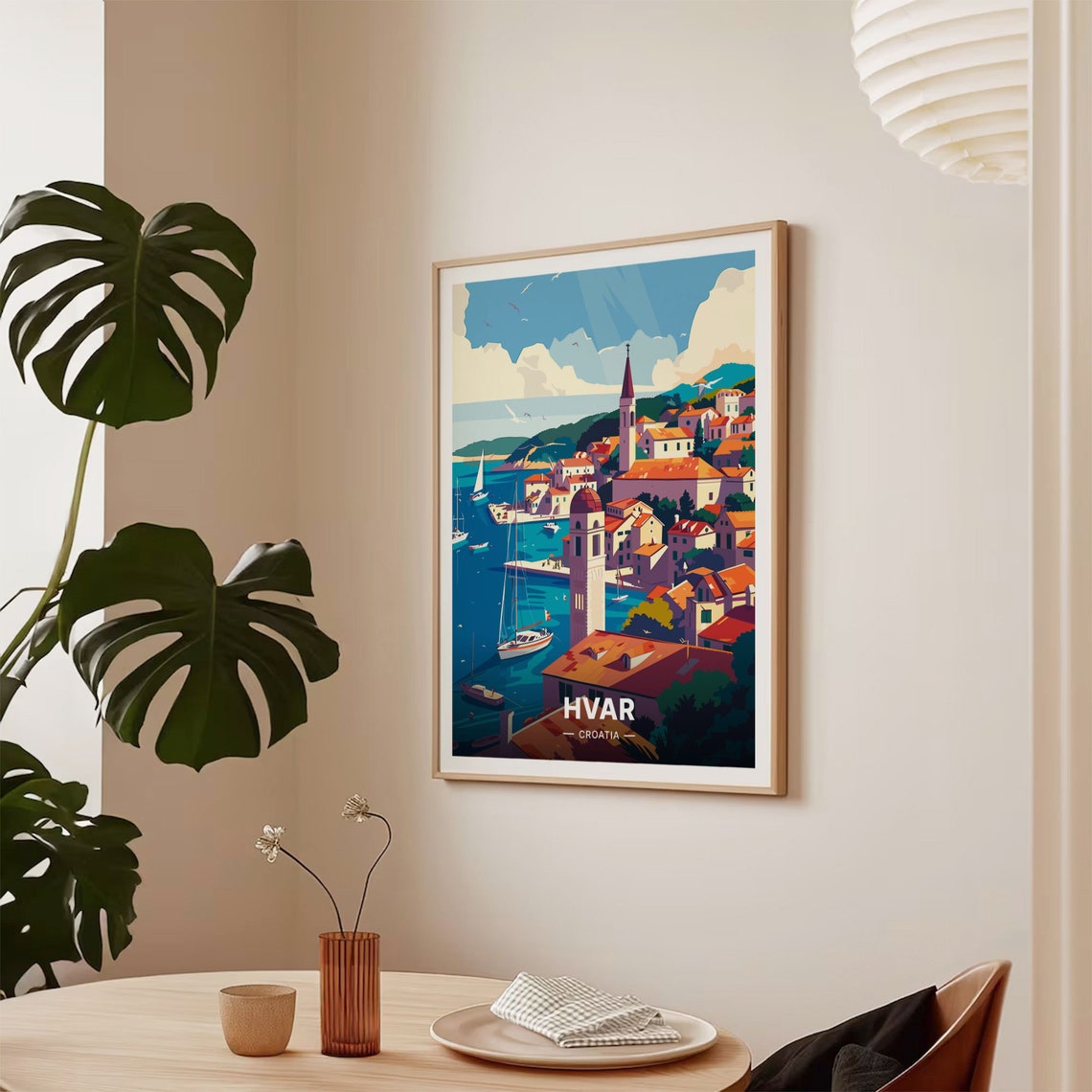 Hvar Croatia Old Town Harbour Sailing Boats Evening Travel Poster - Image 2