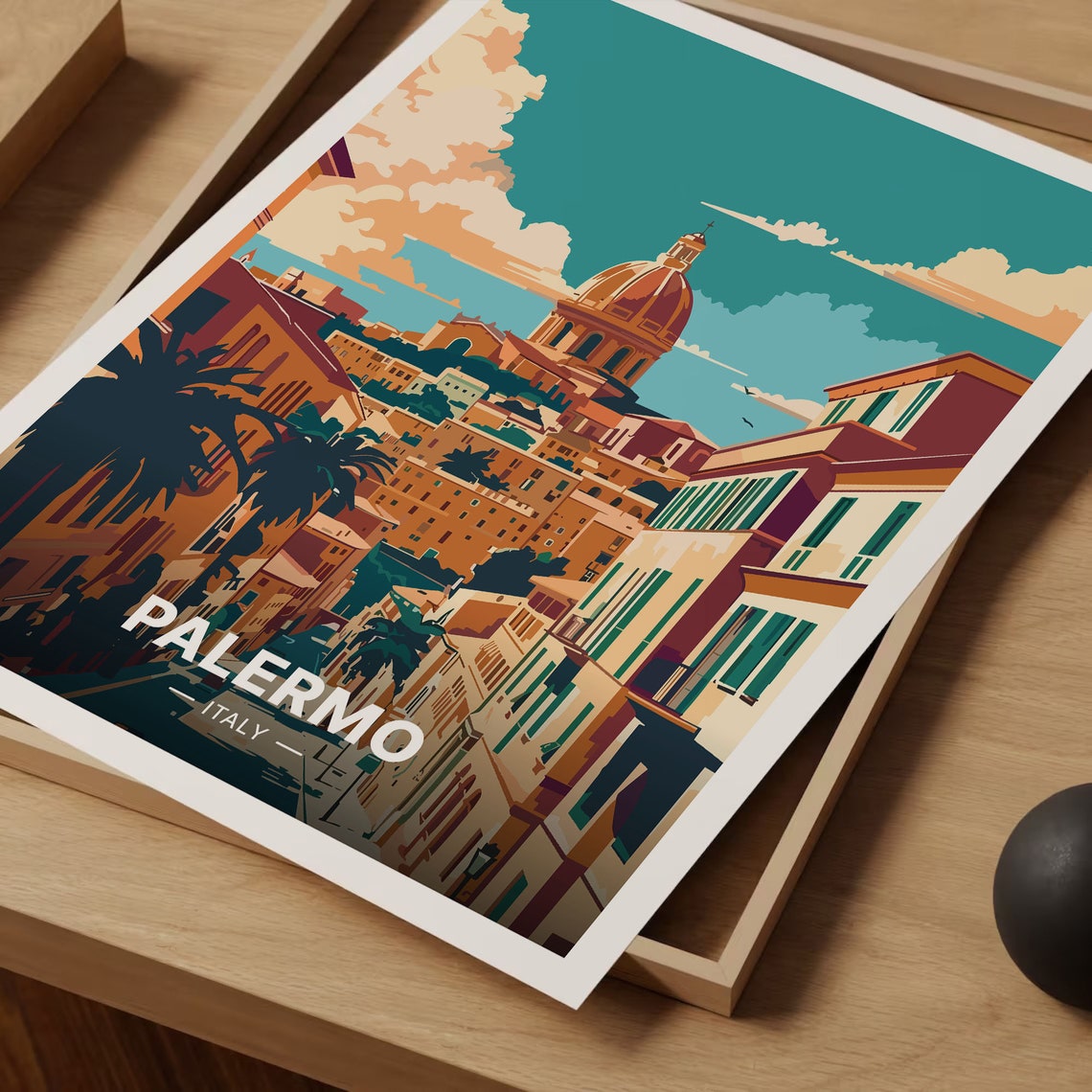 Palermo Italy Domed Cathedral Cityscape Sunset Travel Poster - Image 3