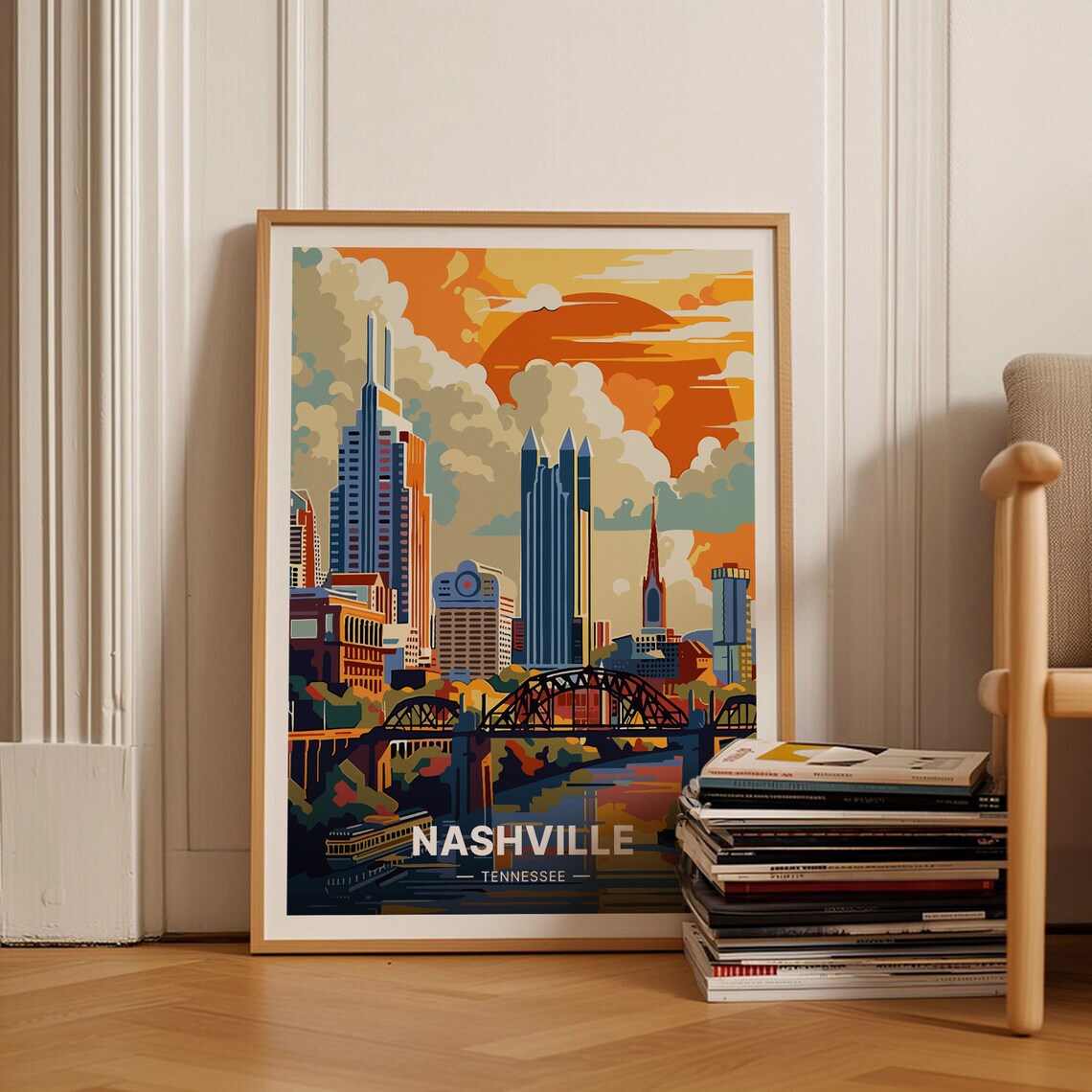 Nashville Retro Tennessee Landscape Travel Poster
