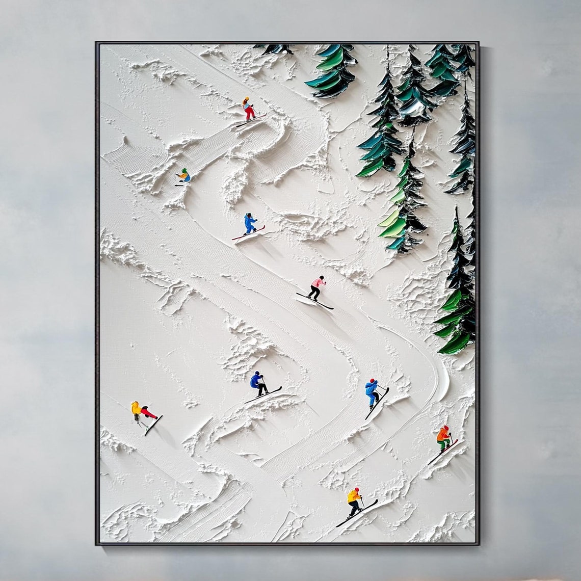 White Snowboards Paintig Original Framed 3d Skiing Sport Art Plaster Style Textured Wall Art Personalized Gift For Skiers Skier Painting