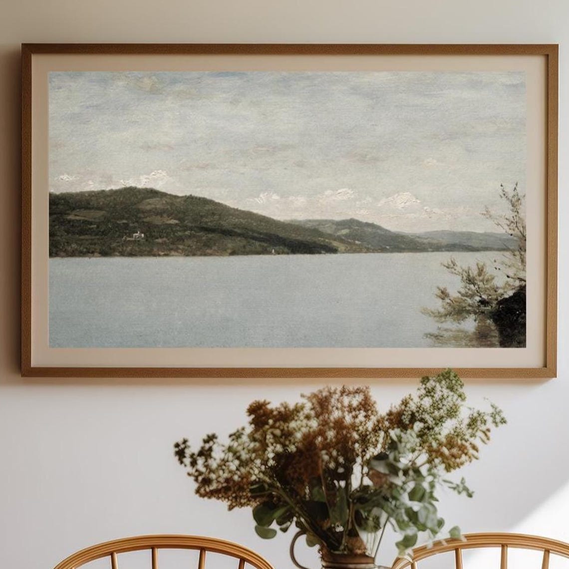 Antique Muted Lakeside Landscape Vintage Scenic Nature Art Poster