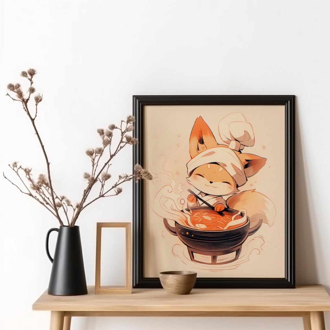 Fox Loves Ramen Japanese Food Poster, Cute Kawaii