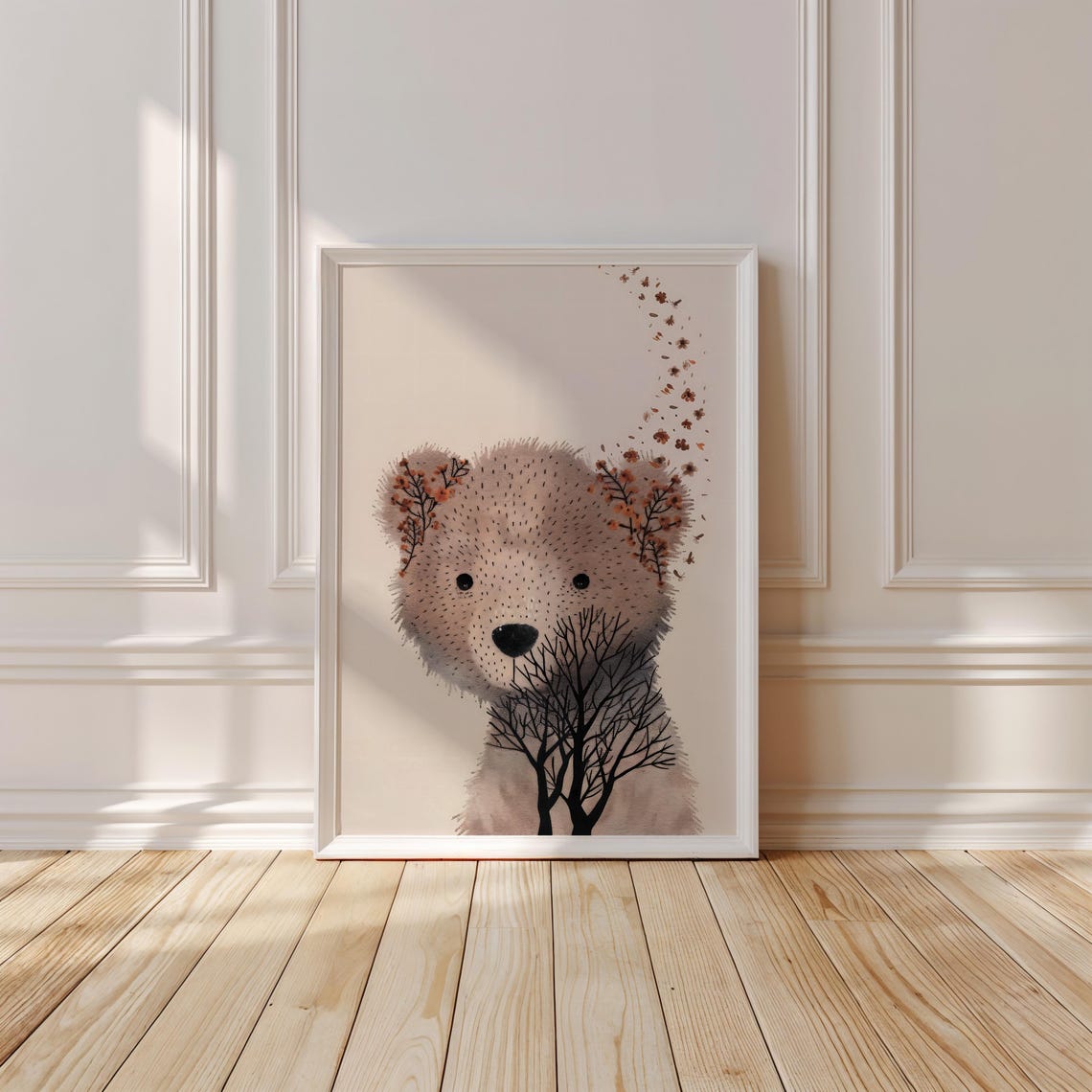Double Exposure Bear Cub Face Merging Into a Tree Nature Art Poster