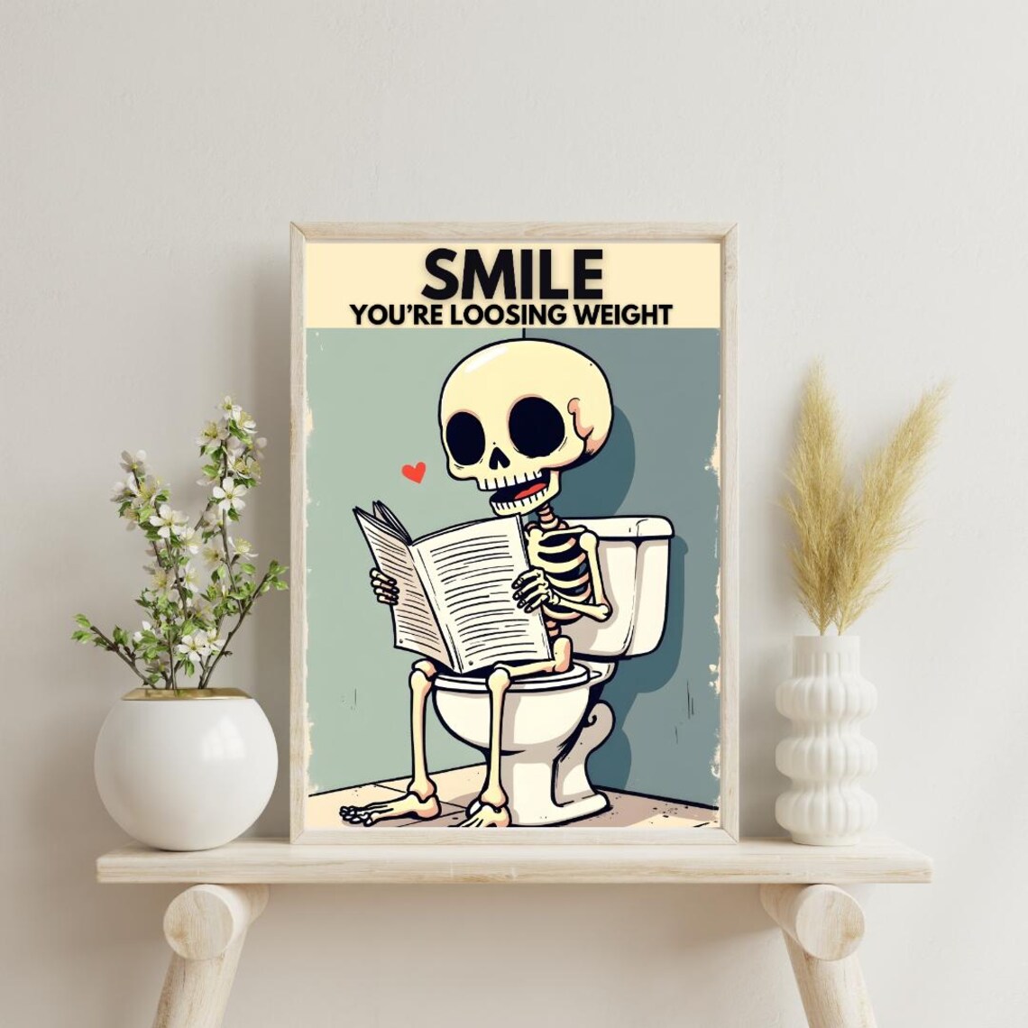 Funny Skeleton Bathroom Wall Art, Humorous Decor