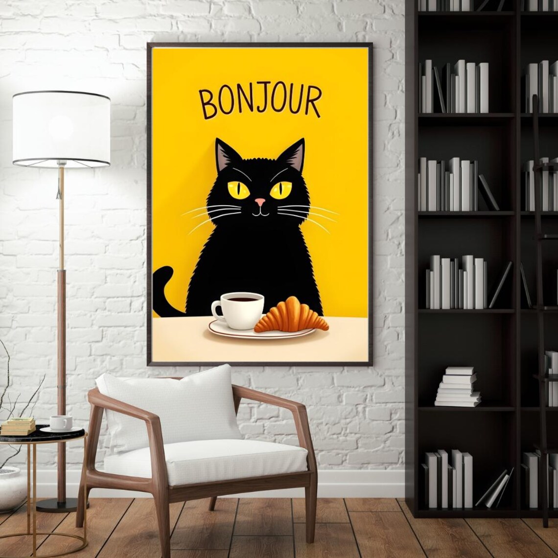 Bonjour Black Cat, French Themed Illustration - Image 4