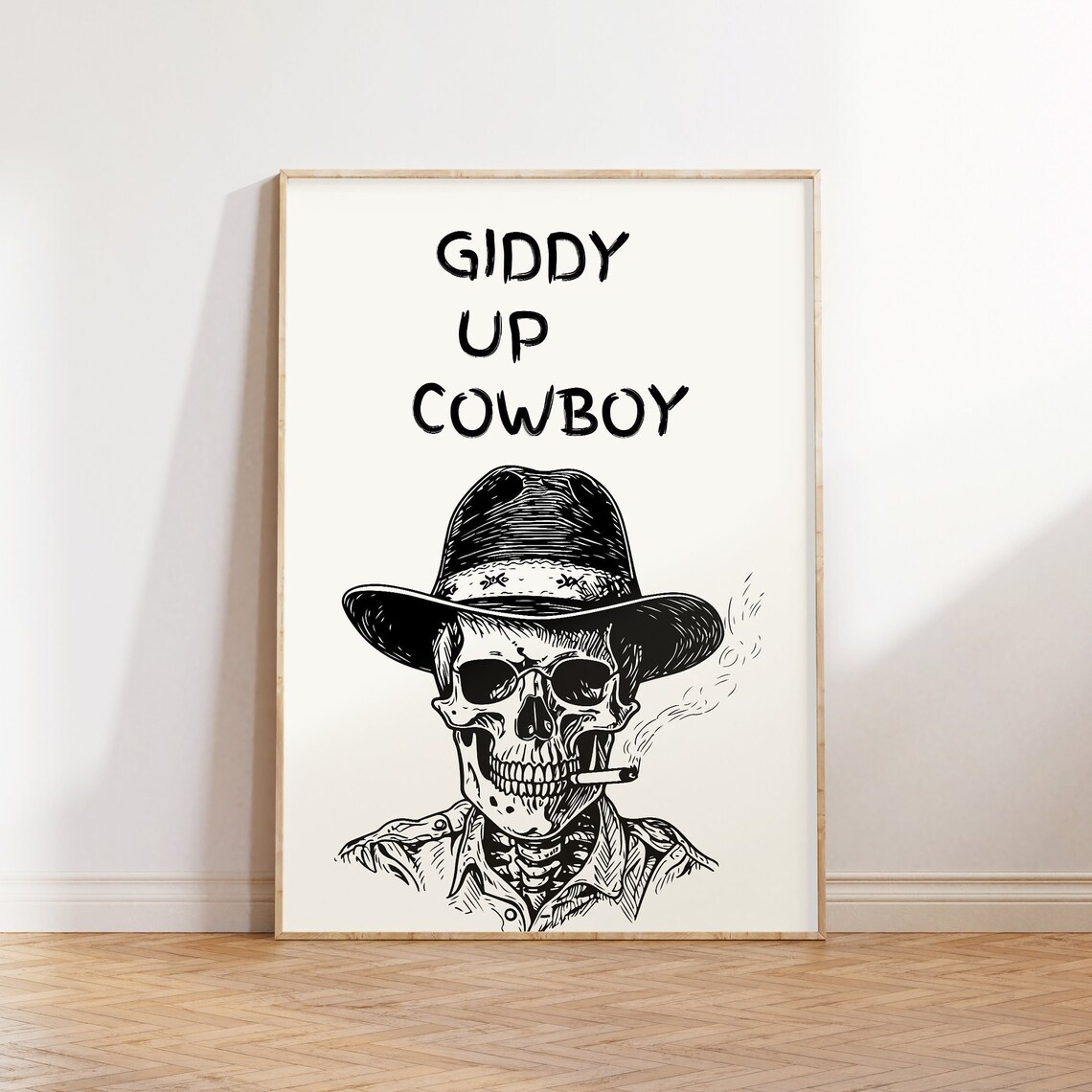 Giddy Up Cowboy Skeleton Hat Smoking Western Quote Art Poster