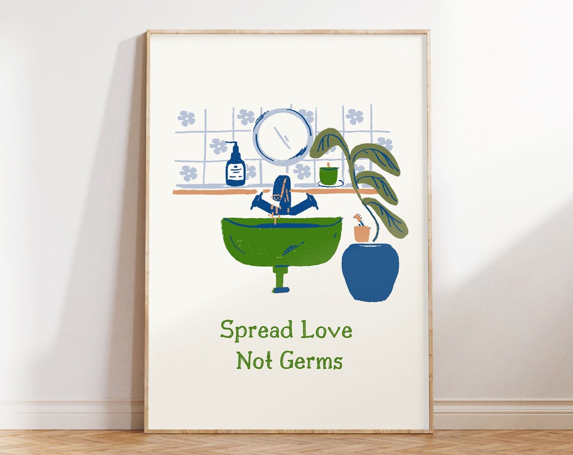 Spread Love Not Germs Retro Bathroom Wall Art Print