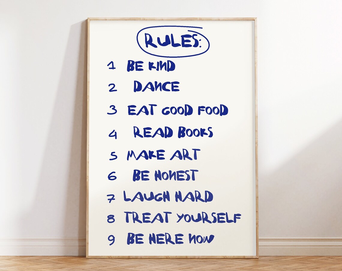 Nine House Rules List Blue Handwritten Typography Quote Poster - Image 4
