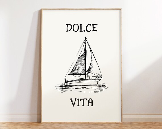 Dolce Vita Sailboat Sketch Black Line Art Coastal Lake House Poster