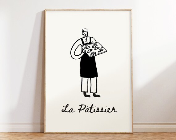 La Ptissier Print Cute Pasty Chef Poster Trendy Kitchen Wall Art Bakery Decor Funny Baking Print French Kitchen Decor
