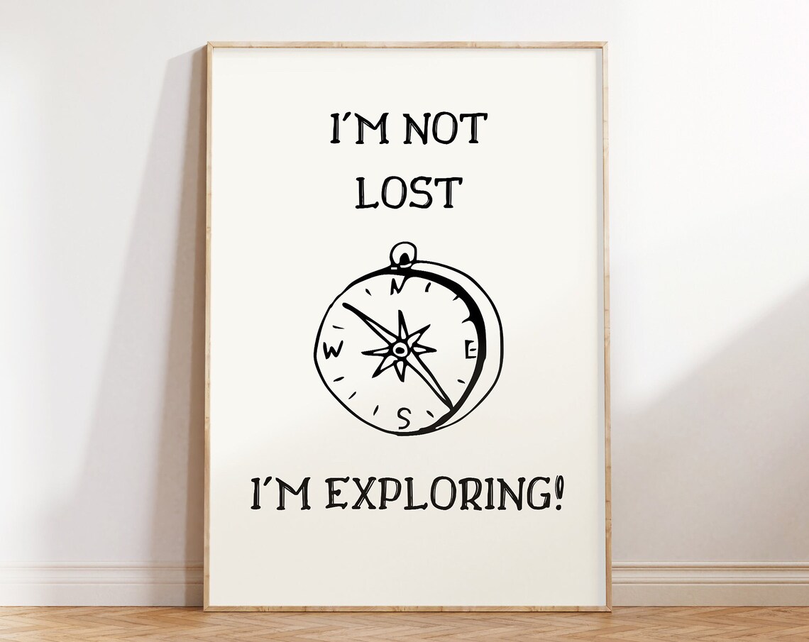 Im Not Lost Im Exploring Compass Drawing Adventure Travel Quote Poster
