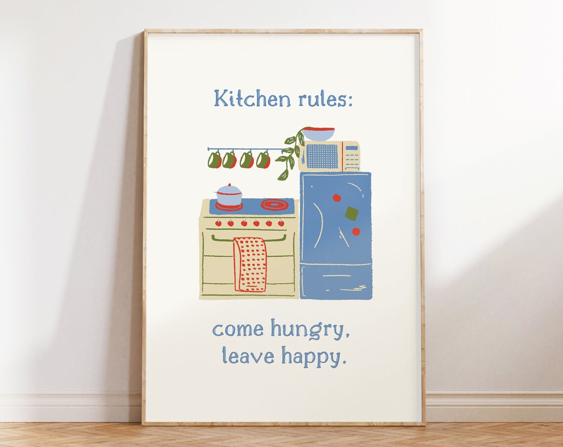Kitchen Rules Colorful Kitchen Poster Kitchen Quote Prints Dining Room Prints Trendy Kitchen Decor Cute Retro Kitchen