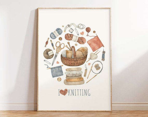 Minimalist Knitting Art Print, Craft Room Decor