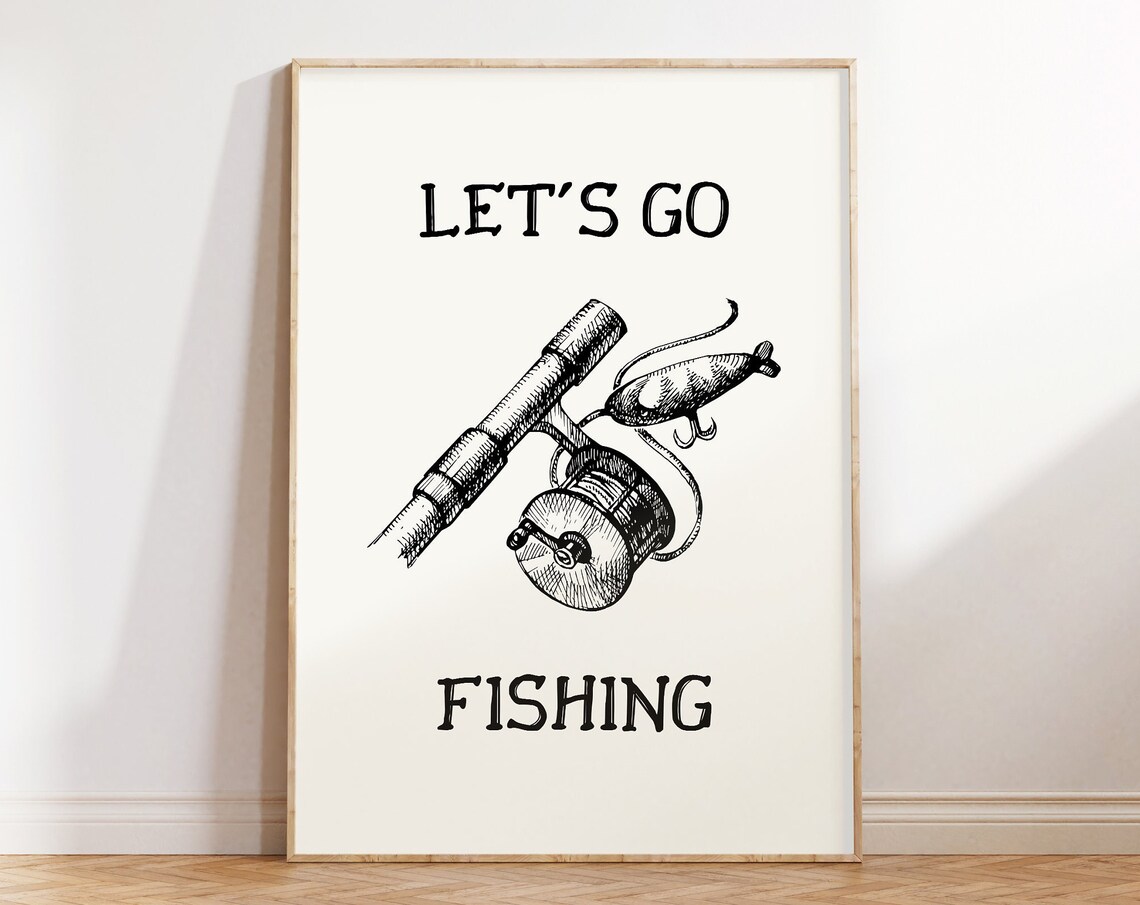 Let's Go Fishing Vintage Ink Rod Reel And Lure Sketch Art Print