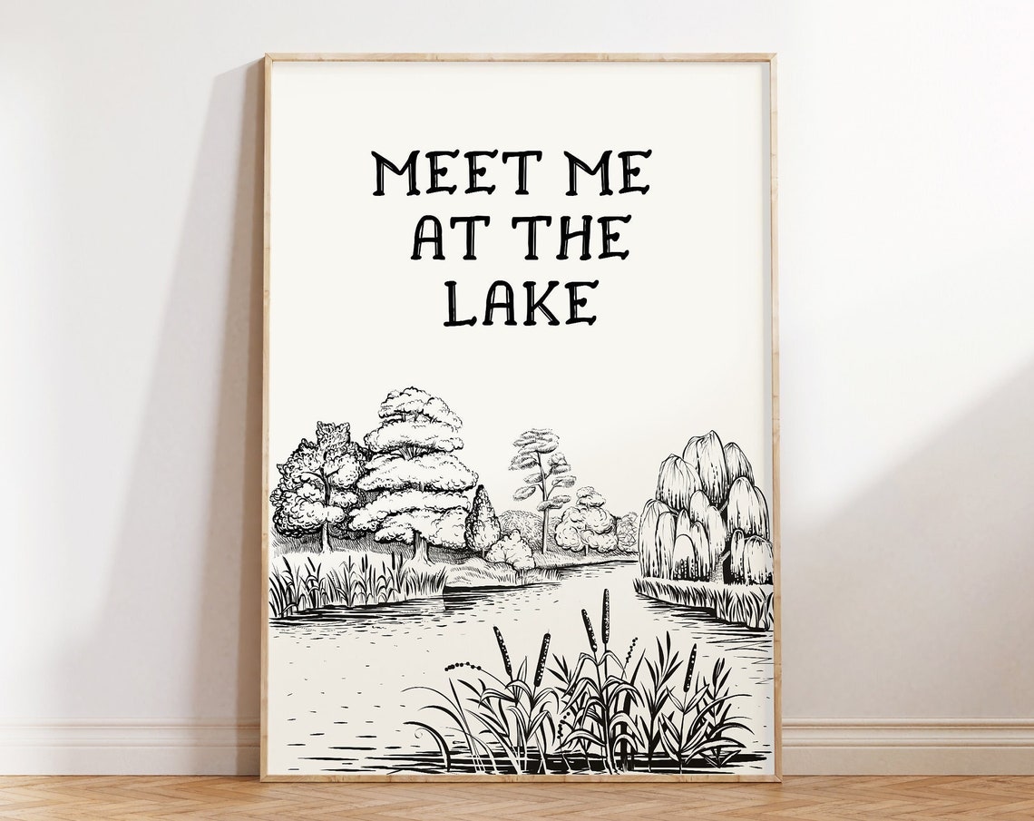 Meet Me At The Lake Print Vintage Lake Poster Aesthetic Lake House Decor Neutral Nature Coastal Wall Art Retro Lake Art Poster