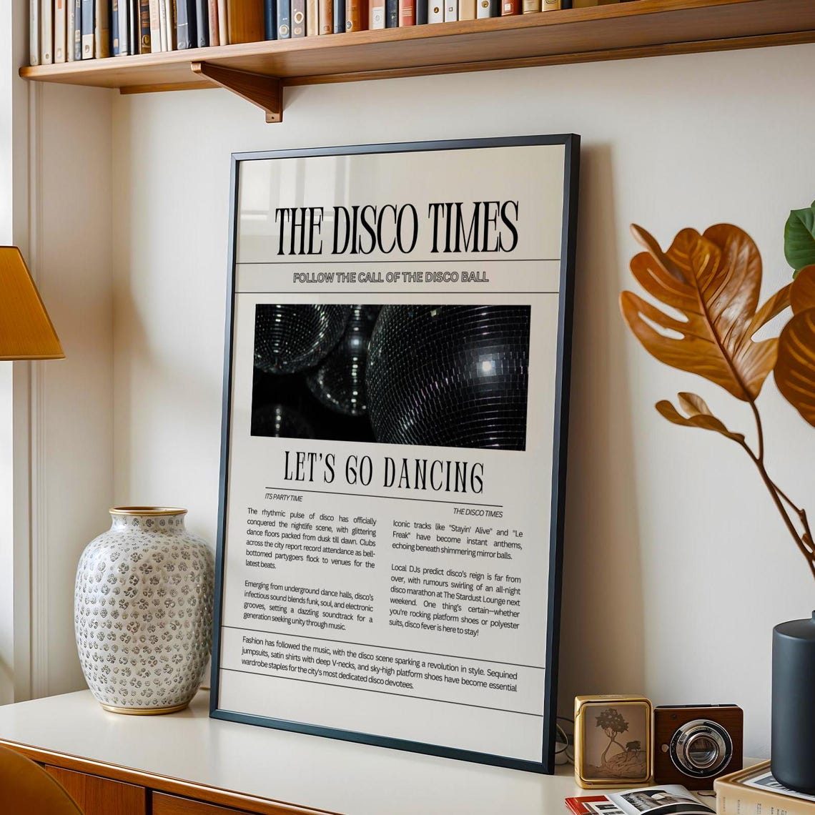 The Disco Times Newspaper Lets Go Dancing Retro Music Art Poster