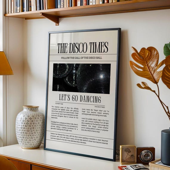 The Disco Times Newspaper Ibiza Retro Print Music Poster Wall Art A5 A4 A3 Bold Typographic Gallery Black And White Magazine