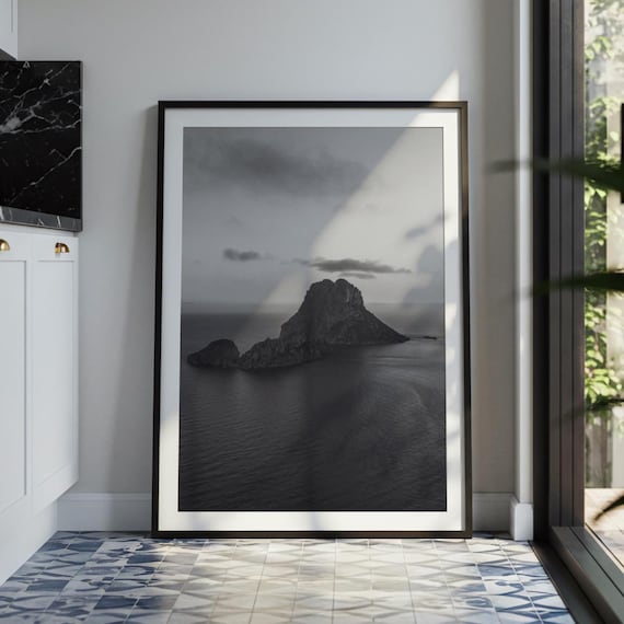 Es Vedra Ibiza Monochrome Island Rock Photography Poster Art